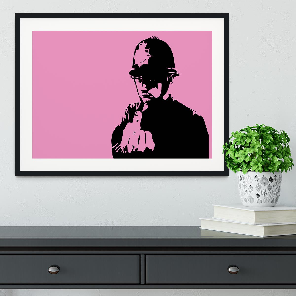 Banksy Rude Policeman Pink Framed Print - Canvas Art Rocks - 1