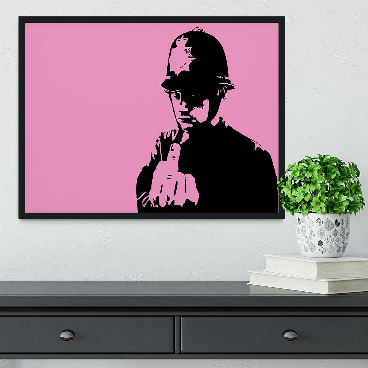 Banksy Rude Policeman Pink Framed Print - Canvas Art Rocks - 2