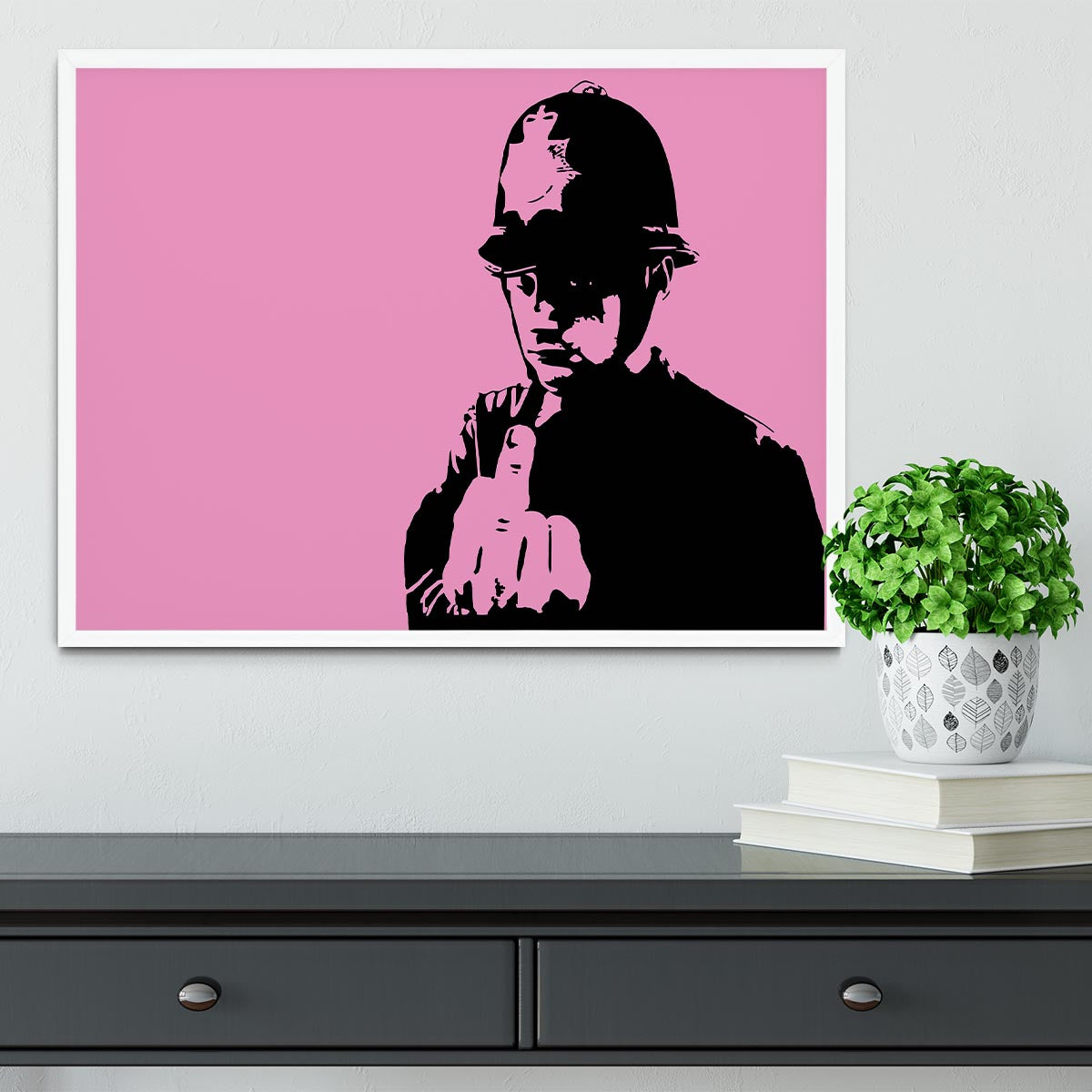 Banksy Rude Policeman Pink Framed Print - Canvas Art Rocks -6