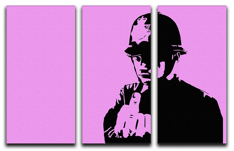 Banksy Rude Policeman Purple 3 Split Panel Canvas Print - Canvas Art Rocks - 1