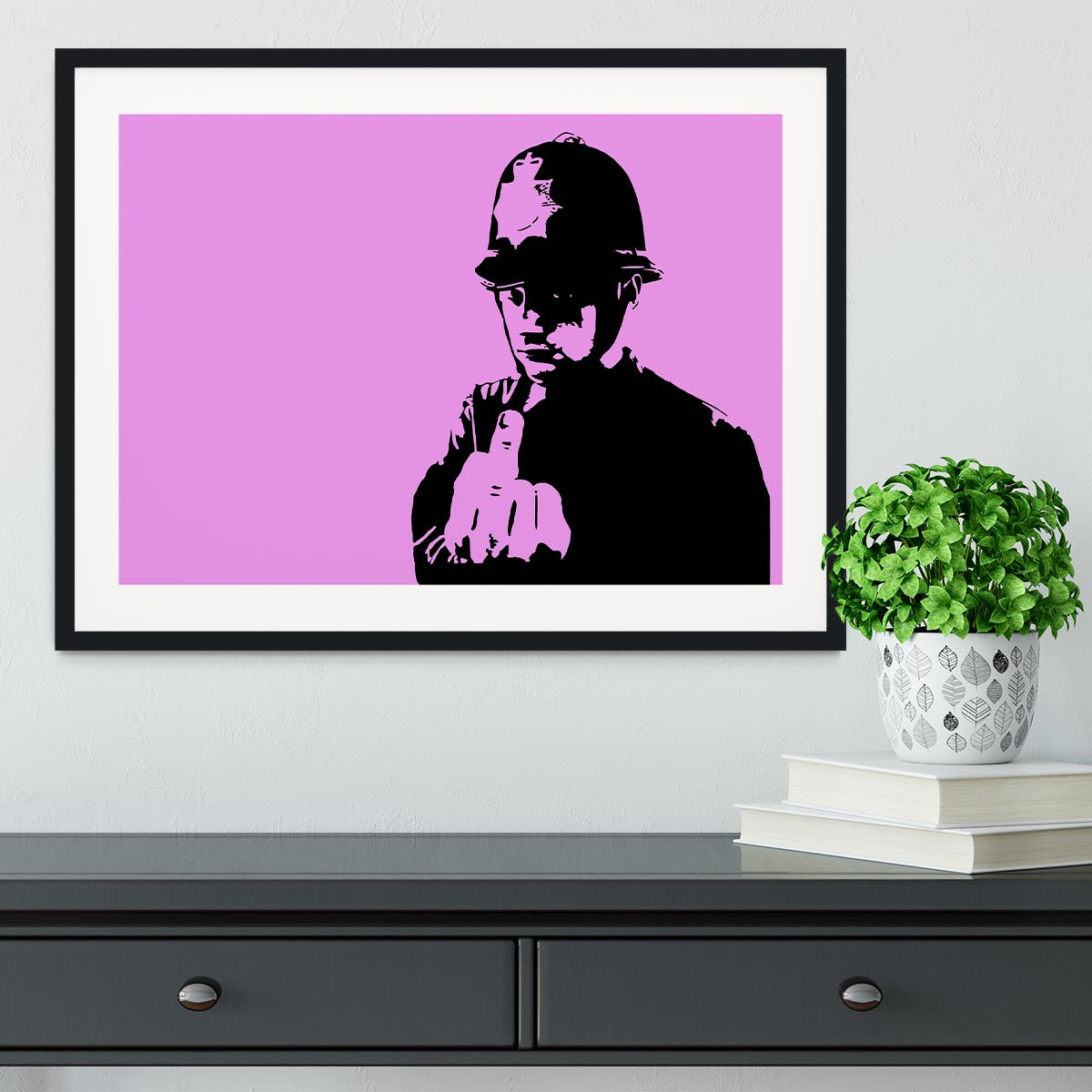 Banksy Rude Policeman Purple Framed Print - Canvas Art Rocks - 1