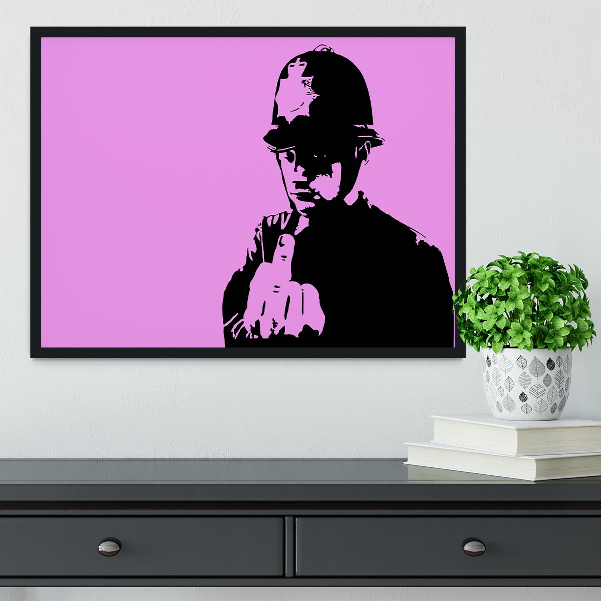 Banksy Rude Policeman Purple Framed Print - Canvas Art Rocks - 2