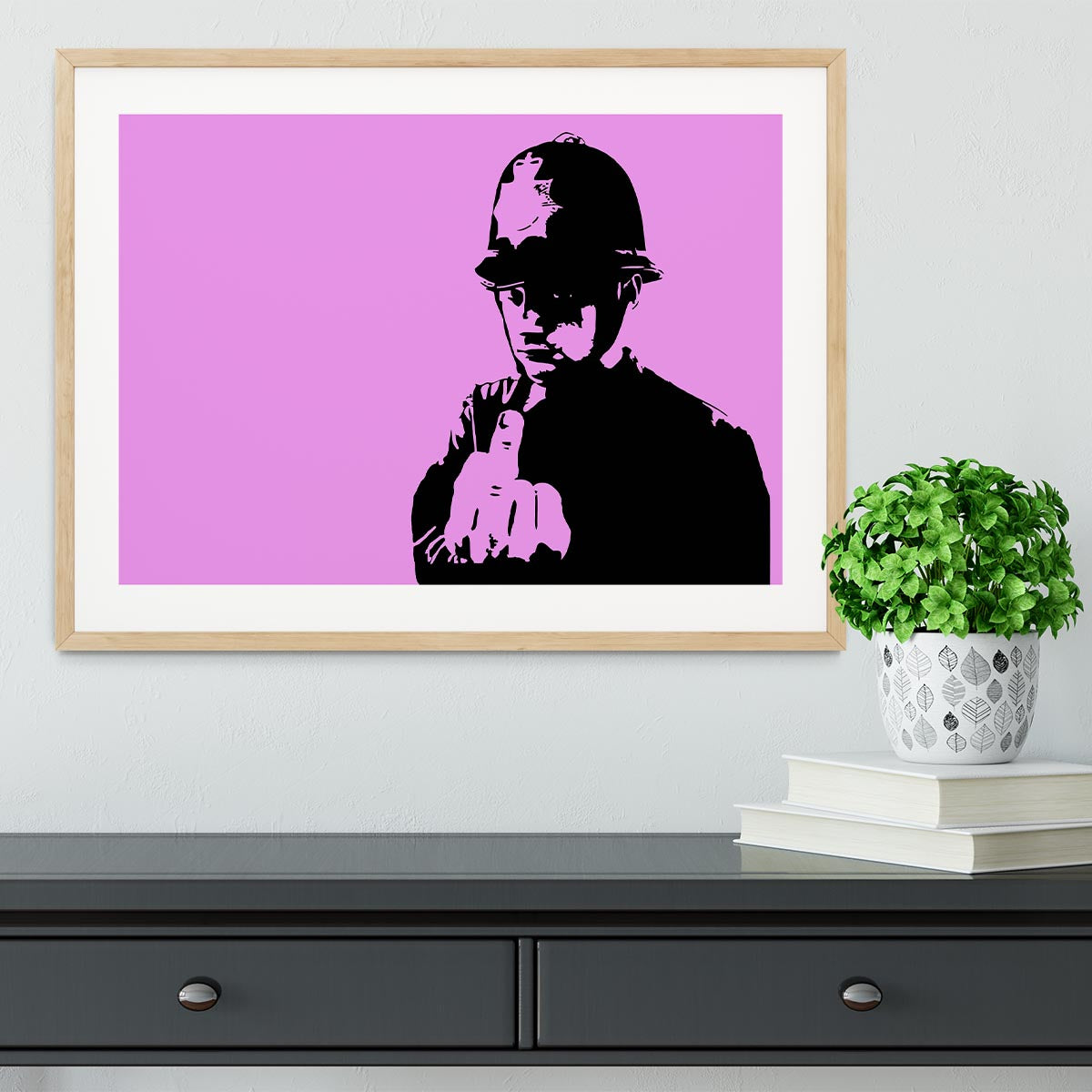 Banksy Rude Policeman Purple Framed Print - Canvas Art Rocks - 3