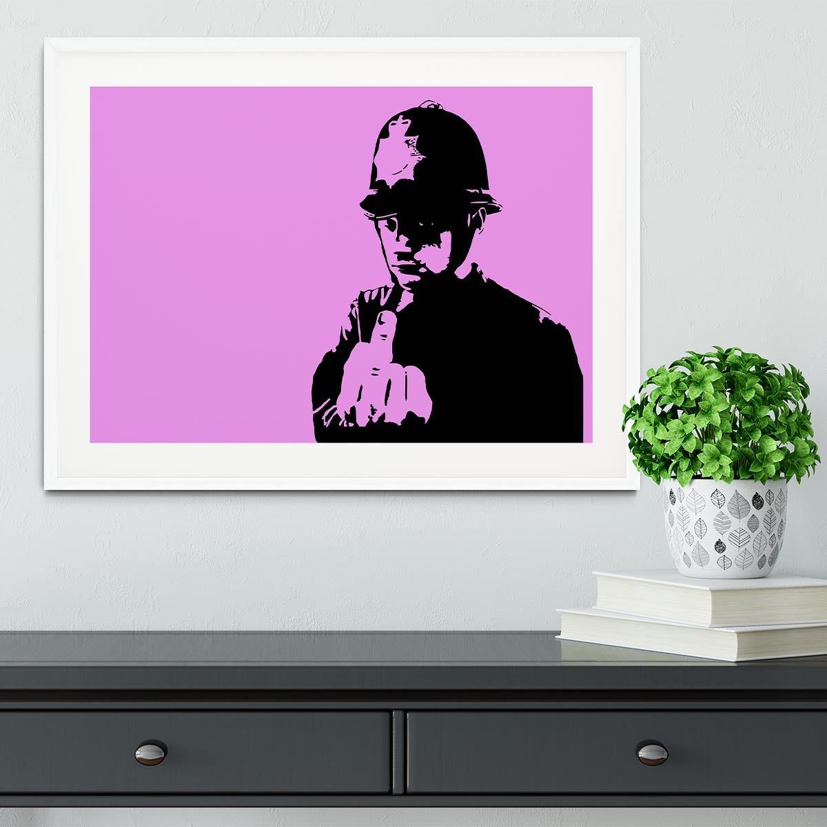Banksy Rude Policeman Purple Framed Print - Canvas Art Rocks - 5