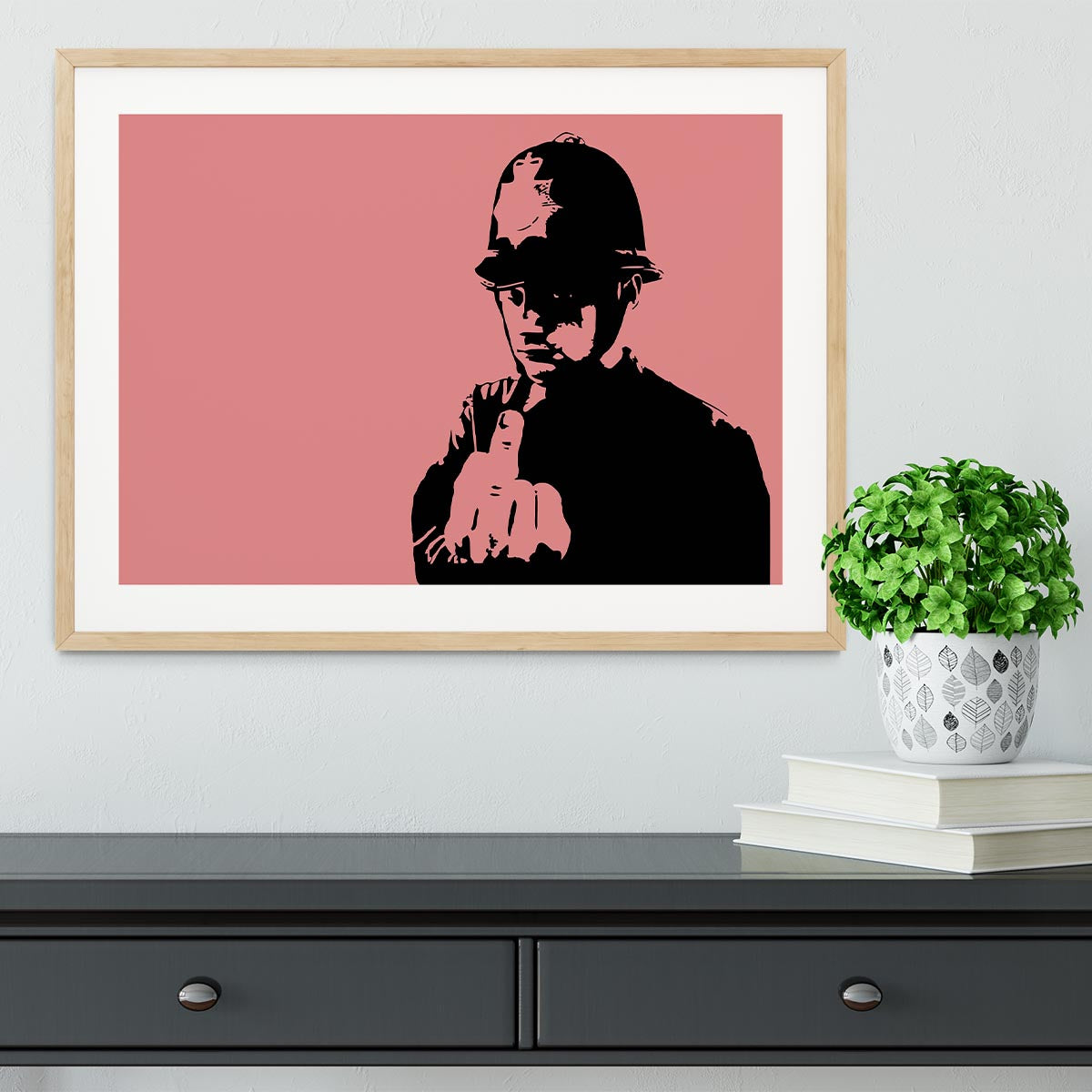 Banksy Rude Policeman Red Framed Print - Canvas Art Rocks - 3