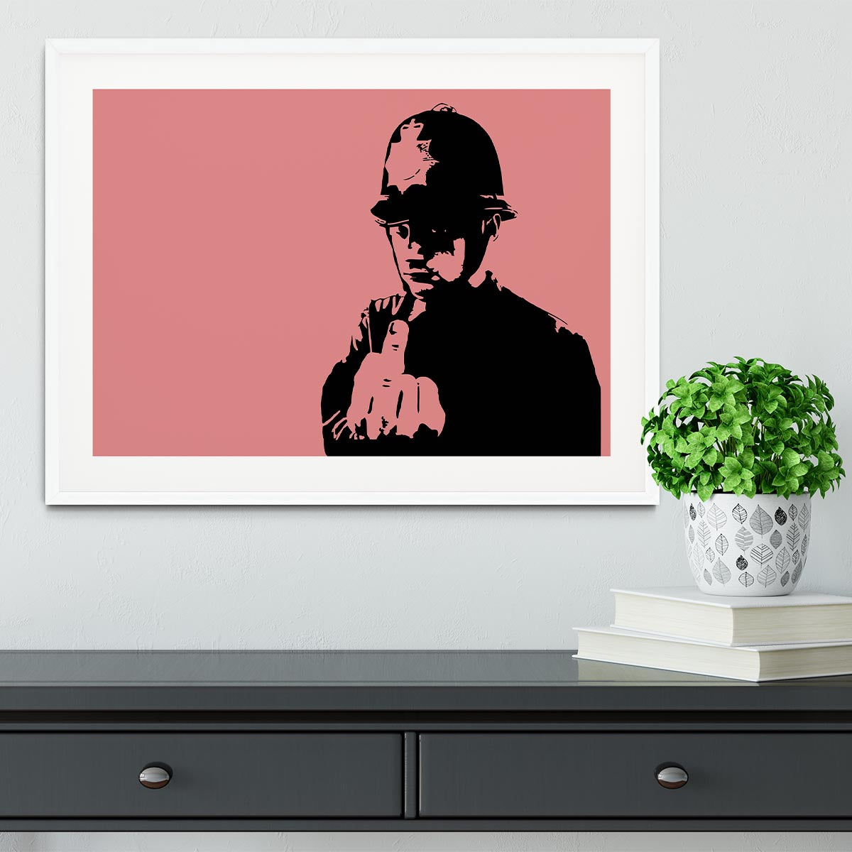 Banksy Rude Policeman Red Framed Print - Canvas Art Rocks - 5