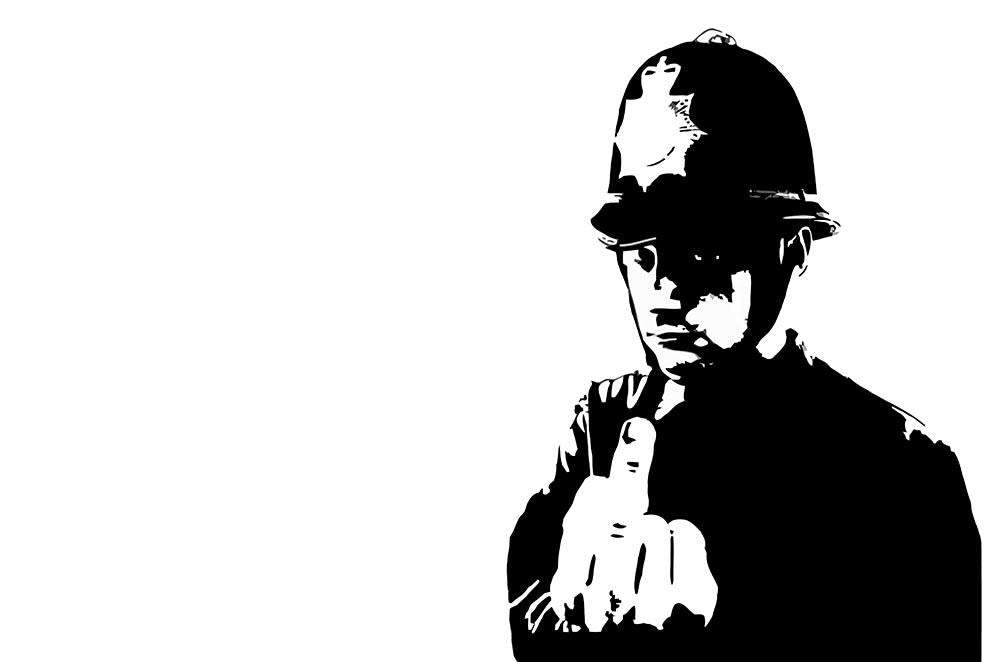 Banksy Rude Policeman Wall Mural Wallpaper - Canvas Art Rocks - 1
