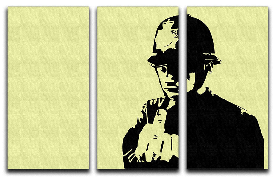 Banksy Rude Policeman Yellow 3 Split Panel Canvas Print - Canvas Art Rocks - 1