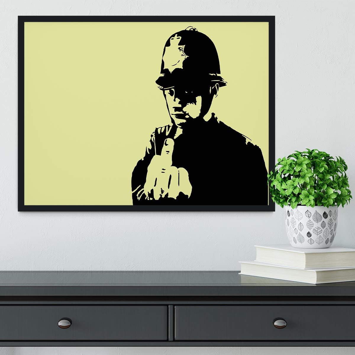Banksy Rude Policeman Yellow Framed Print - Canvas Art Rocks - 2