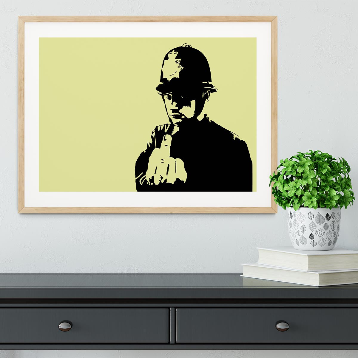 Banksy Rude Policeman Yellow Framed Print - Canvas Art Rocks - 3