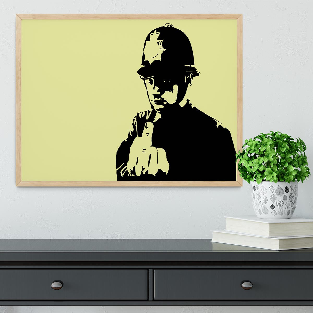 Banksy Rude Policeman Yellow Framed Print - Canvas Art Rocks - 4