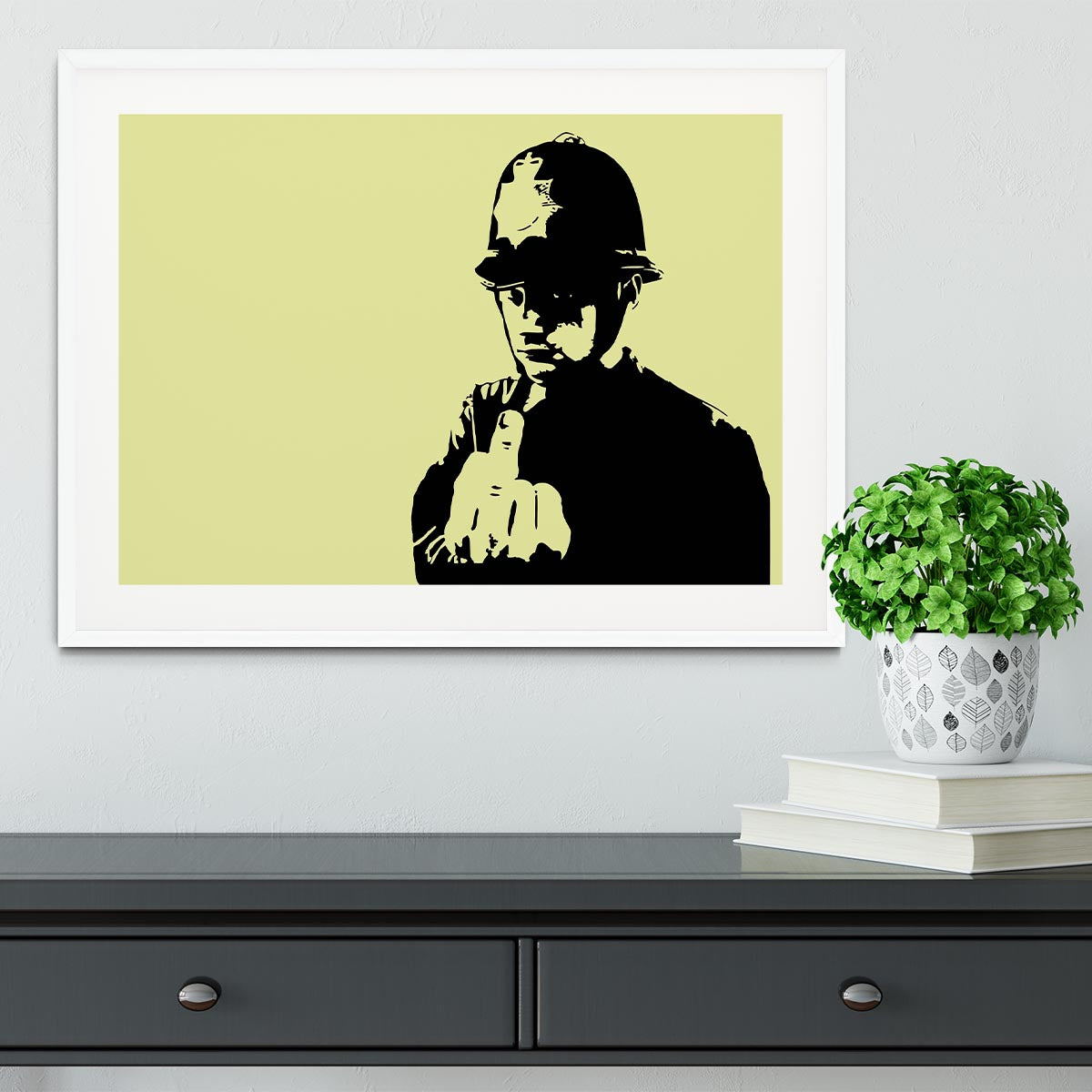 Banksy Rude Policeman Yellow Framed Print - Canvas Art Rocks - 5