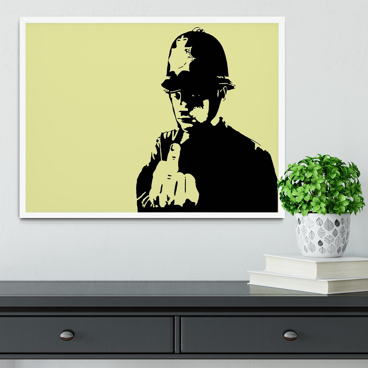 Banksy Rude Policeman Yellow Framed Print - Canvas Art Rocks -6