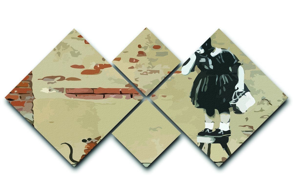 Banksy School Girl Mouse 4 Square Multi Panel Canvas  - Canvas Art Rocks - 1