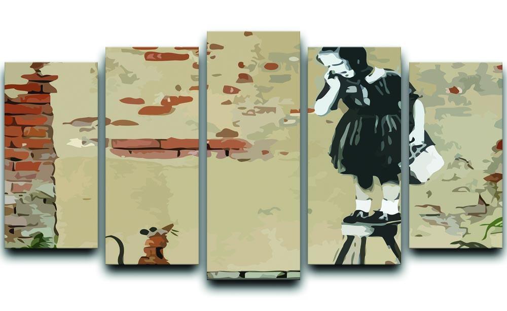 Banksy School Girl Mouse 5 Split Panel Canvas  - Canvas Art Rocks - 1