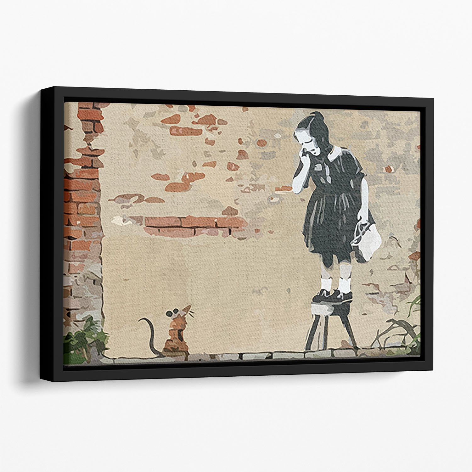 Banksy School Girl Mouse Floating Framed Canvas