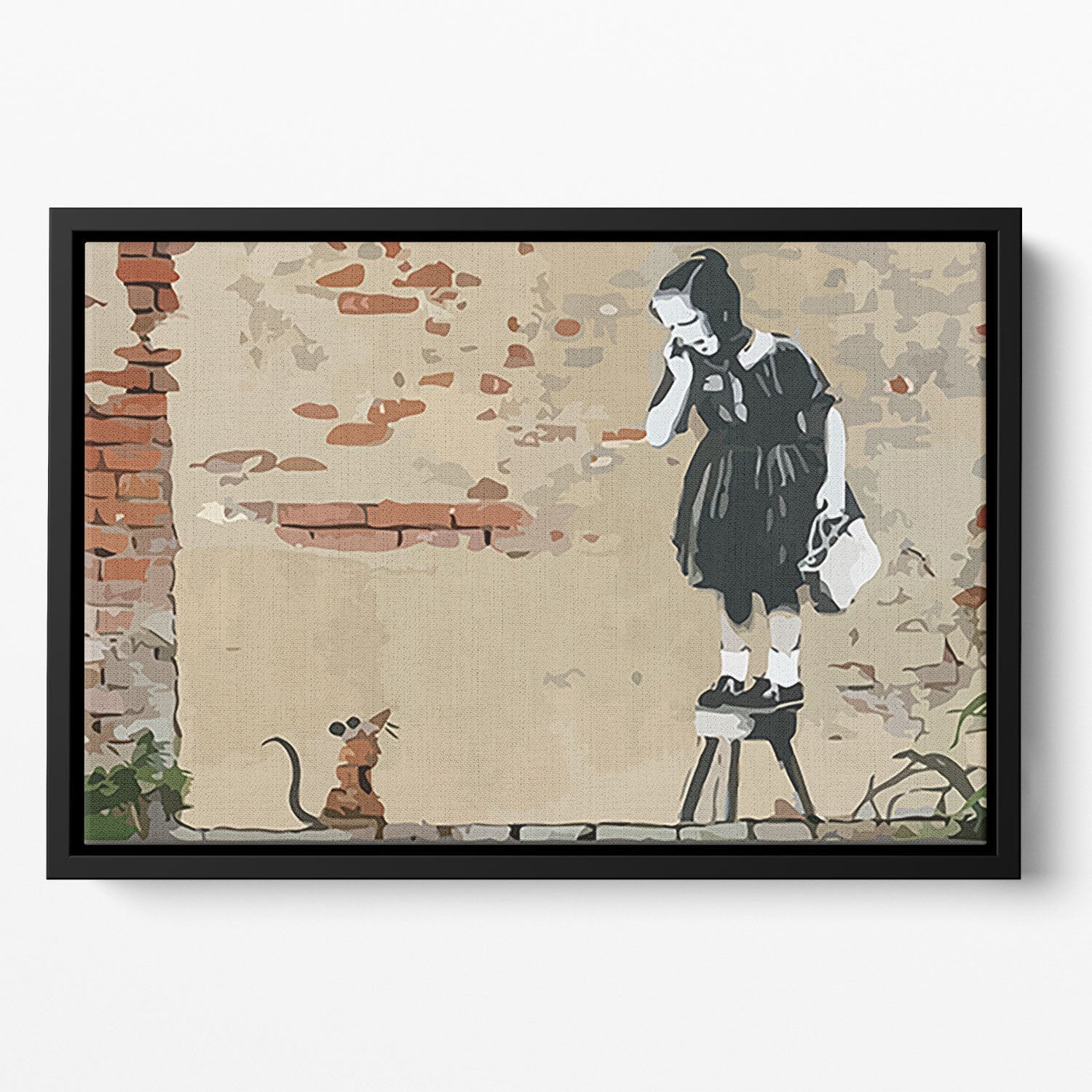 Banksy School Girl Mouse Floating Framed Canvas