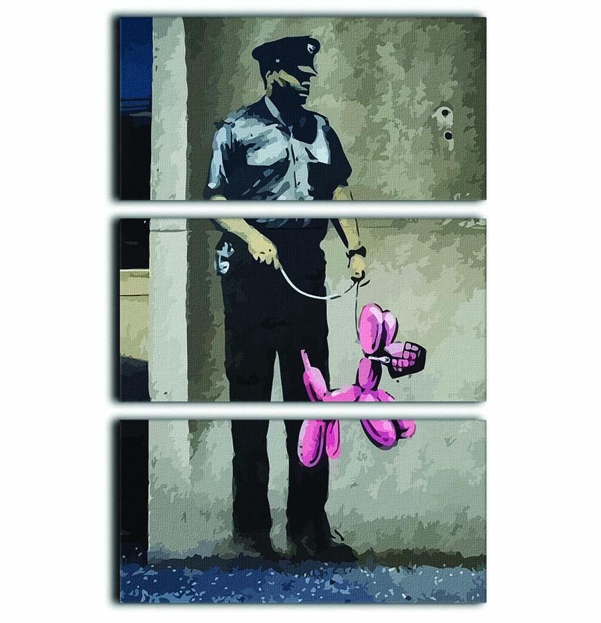 Banksy Security Guard With Pink Balloon Dog 3 Split Panel Canvas Print - Canvas Art Rocks - 1