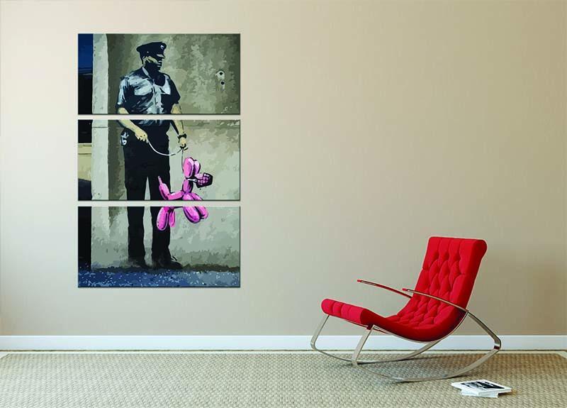 Banksy Security Guard With Pink Balloon Dog 3 Split Panel Canvas Print - Canvas Art Rocks - 2