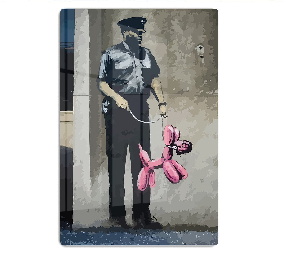 Banksy Security Guard With Pink Balloon Dog HD Metal Print