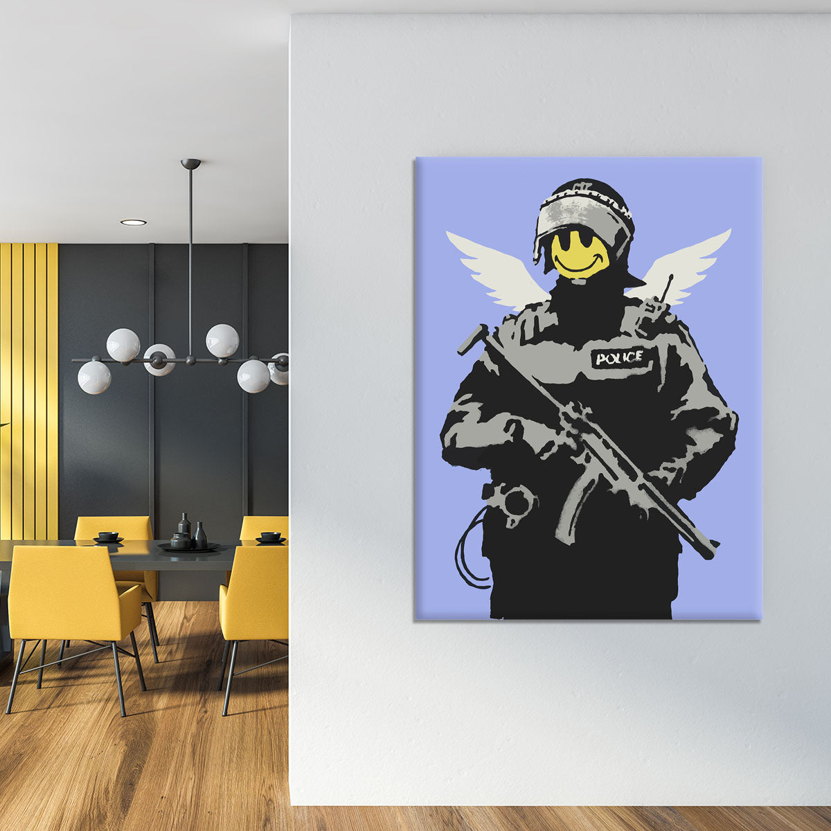 Banksy Smiley Angel Policeman Blue Canvas Print or Poster - Canvas Art Rocks - 4