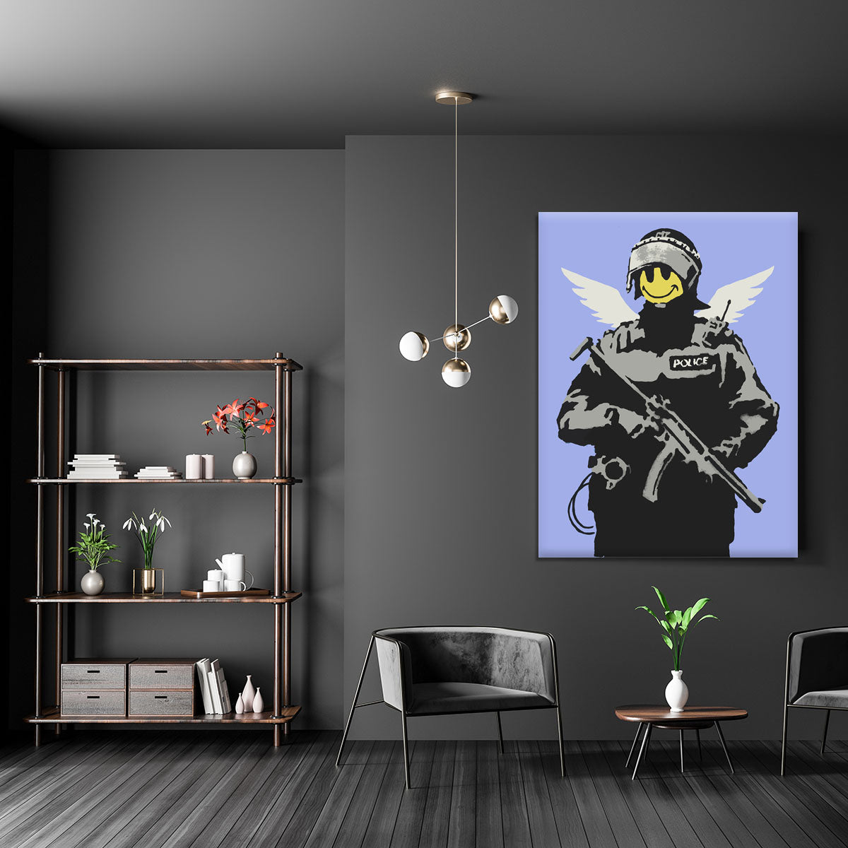 Banksy Smiley Angel Policeman Blue Canvas Print or Poster - Canvas Art Rocks - 5