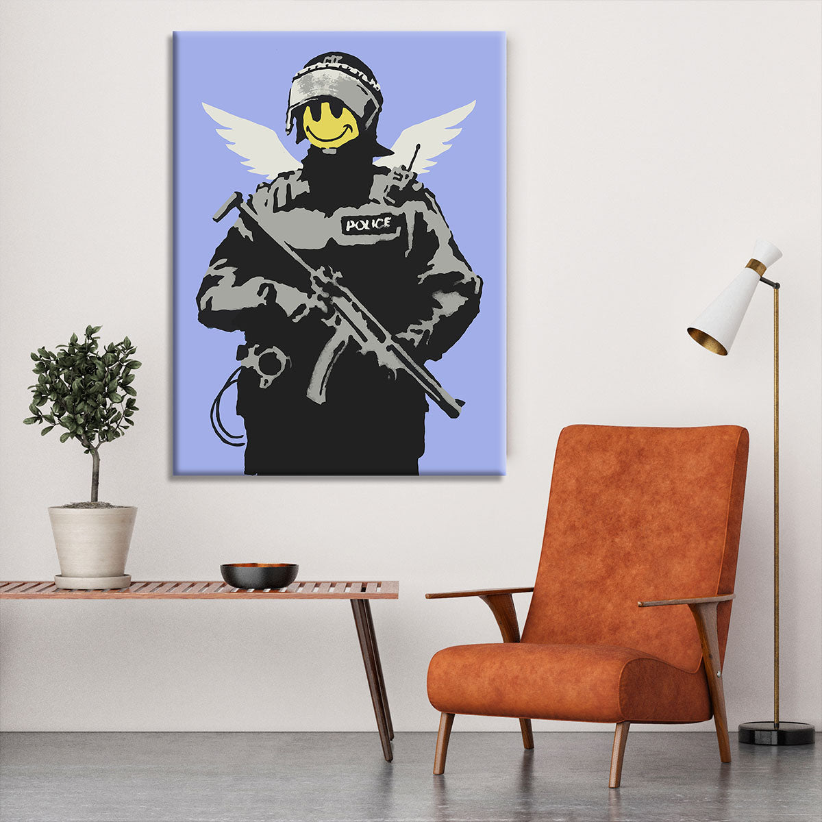 Banksy Smiley Angel Policeman Blue Canvas Print or Poster - Canvas Art Rocks - 6