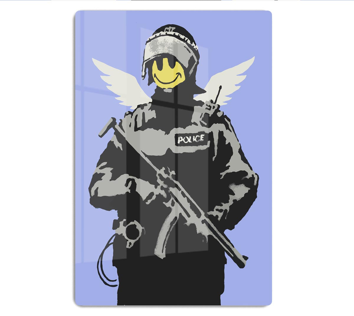 Banksy Smiley Angel Policeman Blue Acrylic Block - Canvas Art Rocks - 1