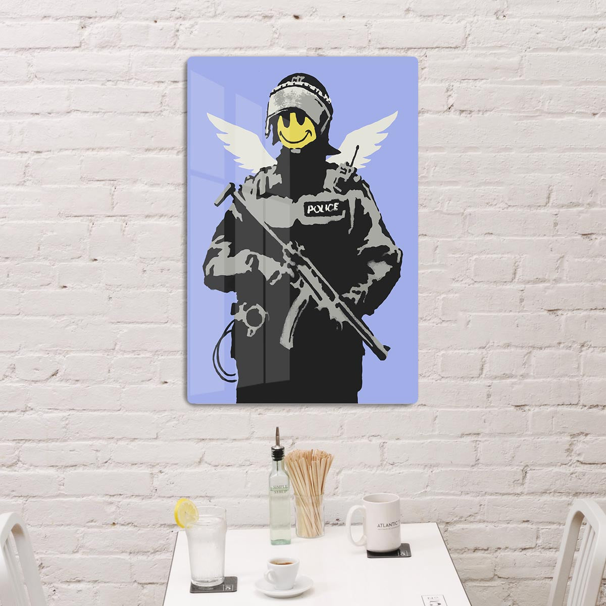Banksy Smiley Angel Policeman Blue Acrylic Block - Canvas Art Rocks - 3