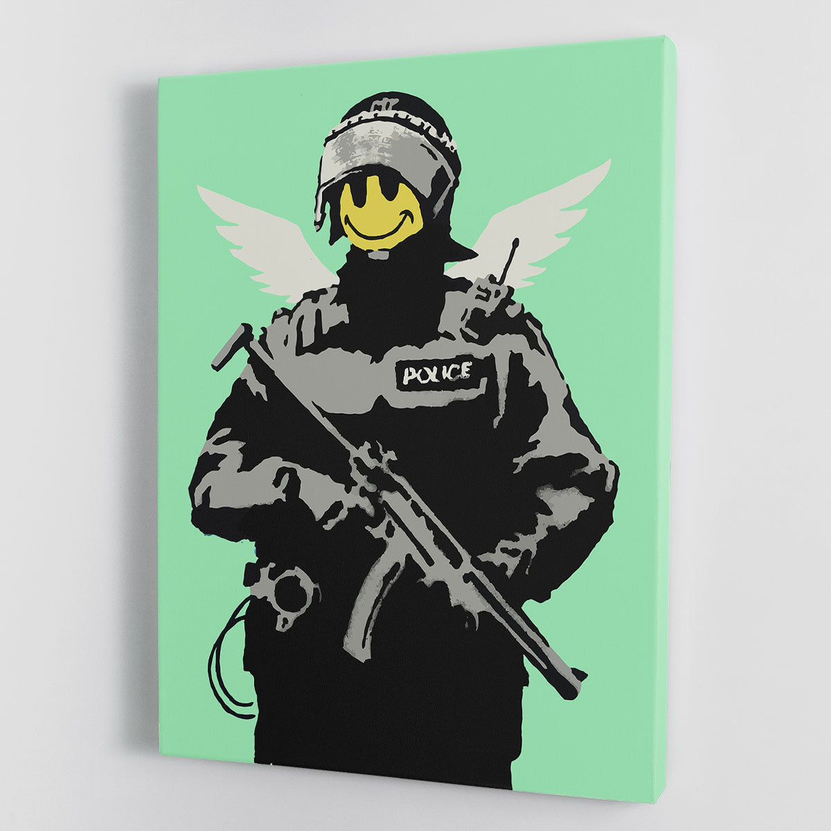 Banksy Smiley Angel Policeman Green Canvas Print or Poster - Canvas Art Rocks - 1