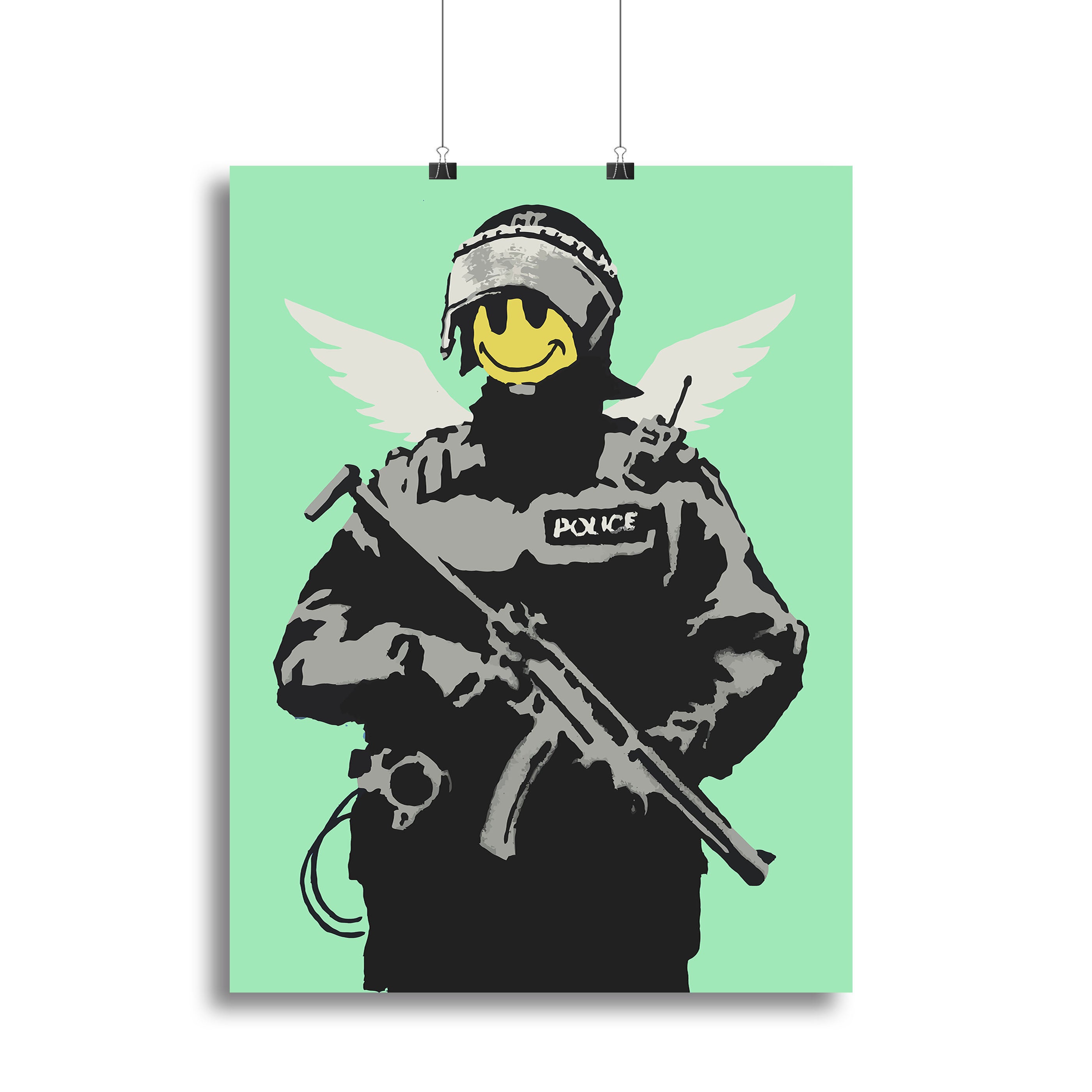 Banksy Smiley Angel Policeman Green Canvas Print or Poster - Canvas Art Rocks - 2