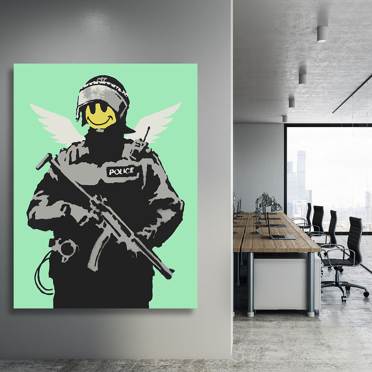 Banksy Smiley Angel Policeman Green Canvas Print or Poster - Canvas Art Rocks - 3
