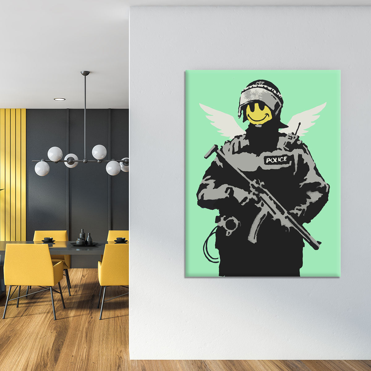 Banksy Smiley Angel Policeman Green Canvas Print or Poster - Canvas Art Rocks - 4