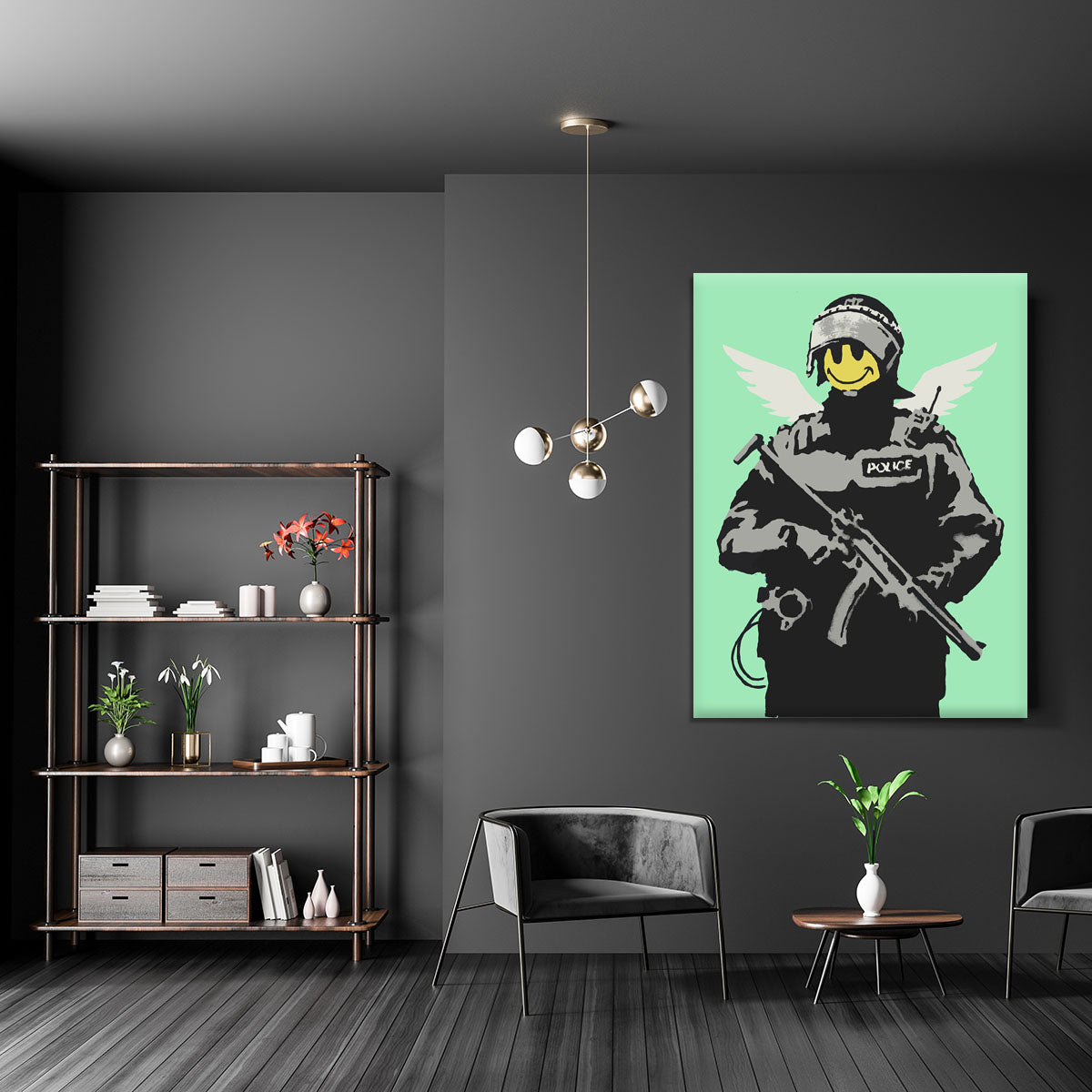 Banksy Smiley Angel Policeman Green Canvas Print or Poster - Canvas Art Rocks - 5