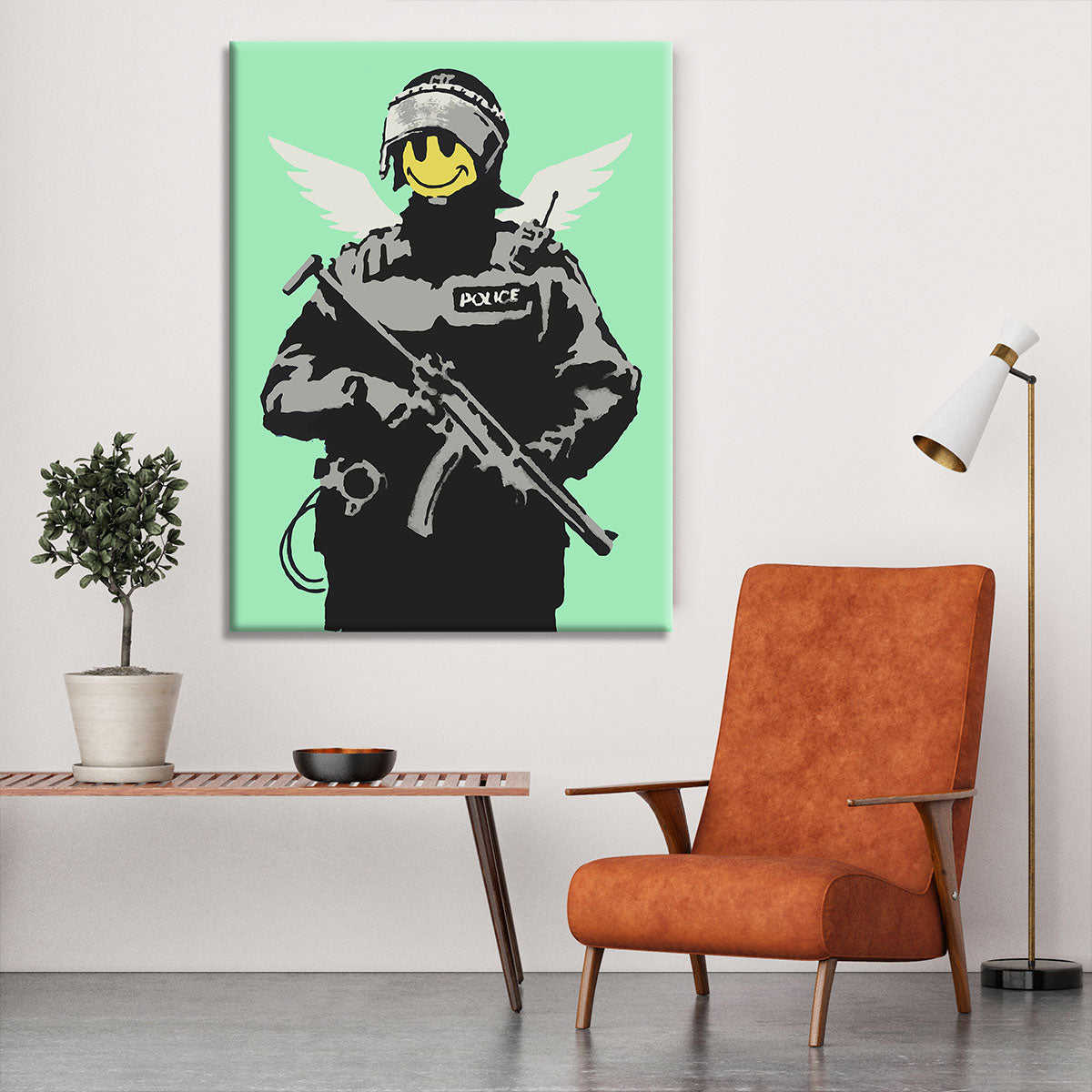 Banksy Smiley Angel Policeman Green Canvas Print or Poster - Canvas Art Rocks - 6