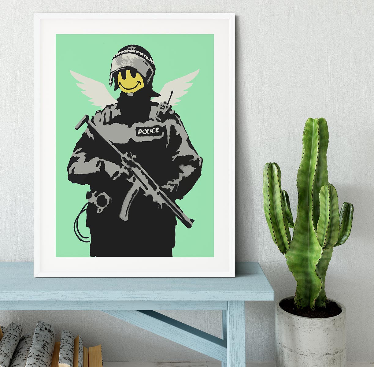 Banksy Smiley Angel Policeman Green Framed Print - Canvas Art Rocks - 5