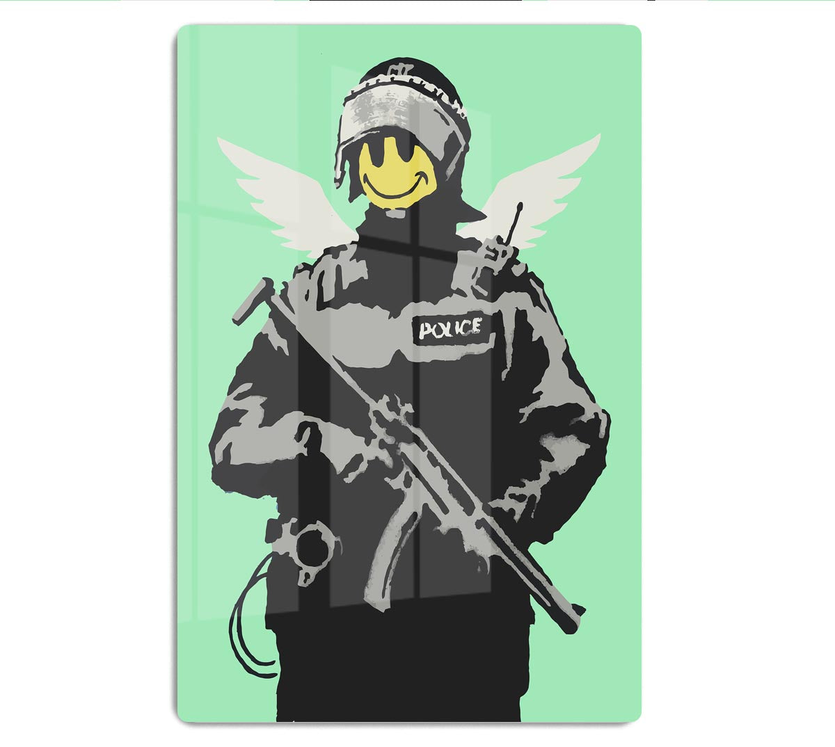 Banksy Smiley Angel Policeman Green Acrylic Block - Canvas Art Rocks - 1
