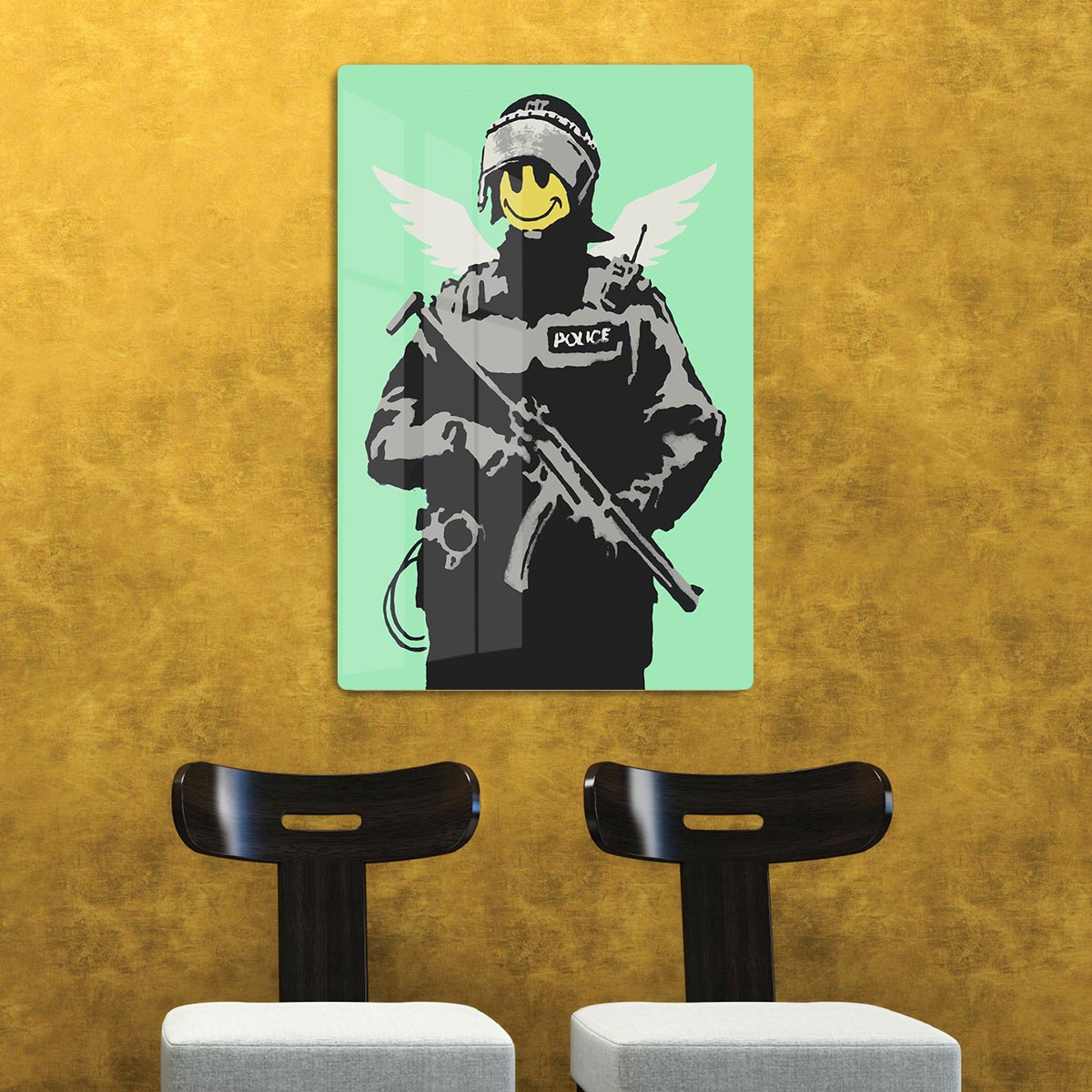 Banksy Smiley Angel Policeman Green Acrylic Block - Canvas Art Rocks - 2
