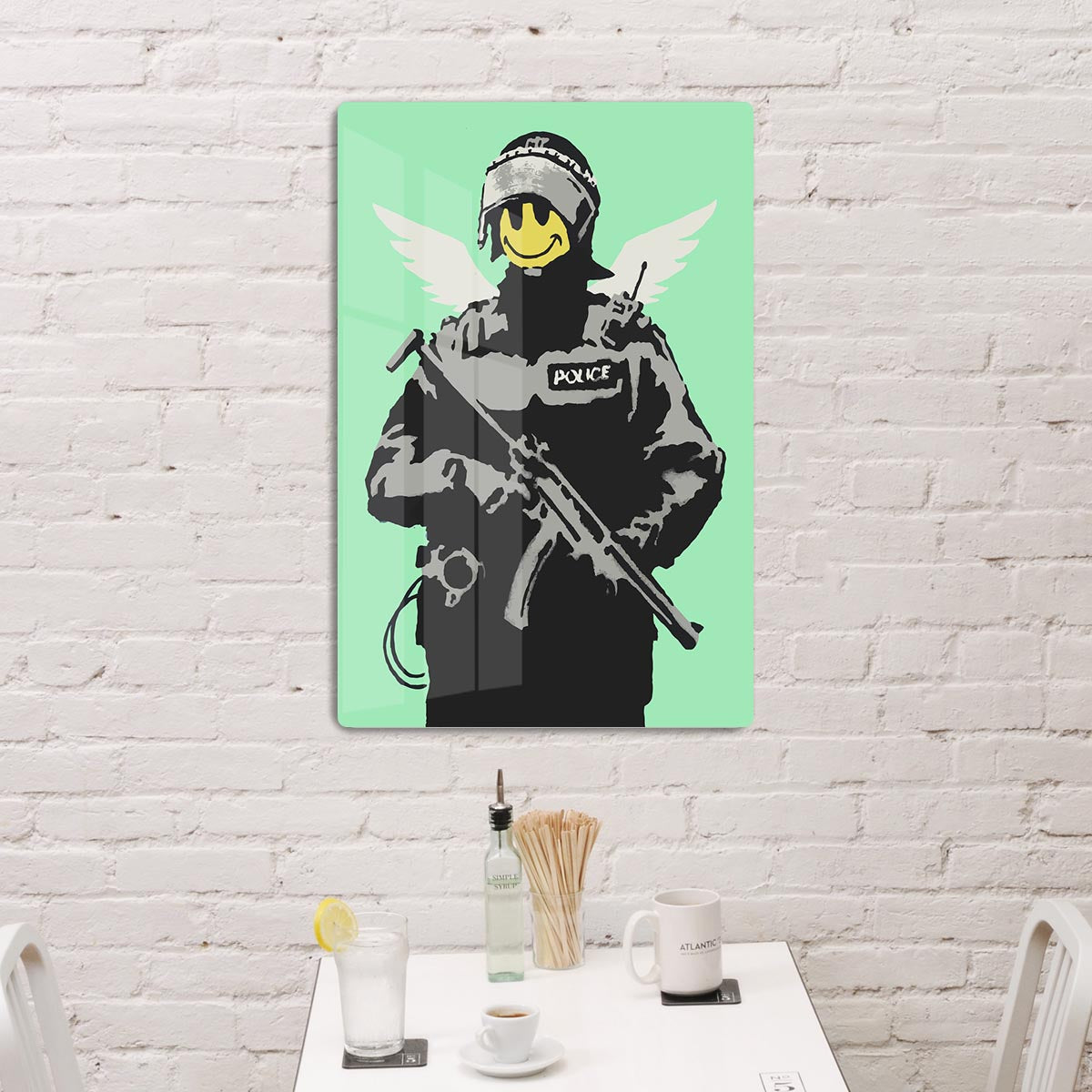 Banksy Smiley Angel Policeman Green Acrylic Block - Canvas Art Rocks - 3