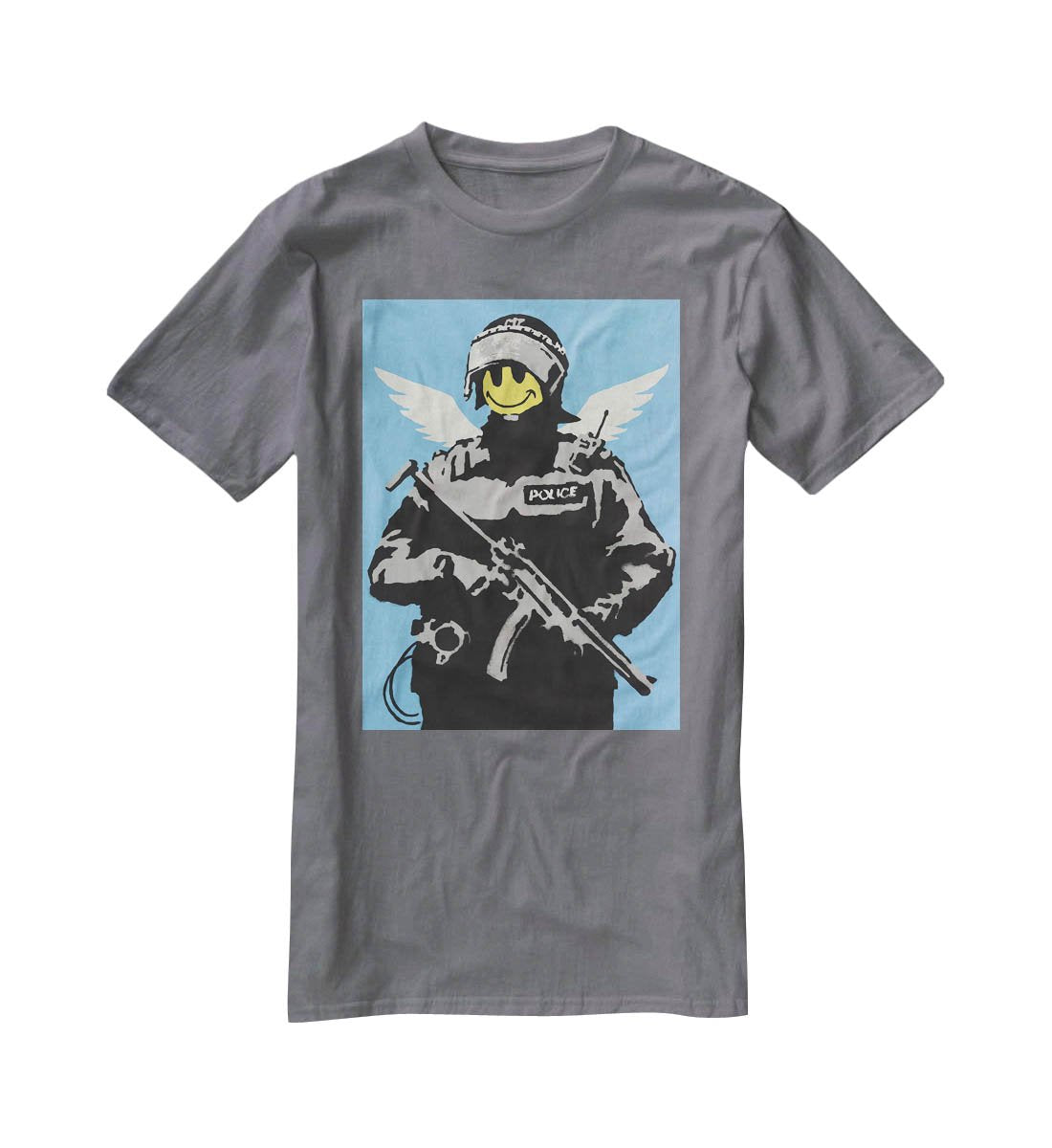 Banksy Smiley Angel Policeman T-Shirt - Canvas Art Rocks - 3