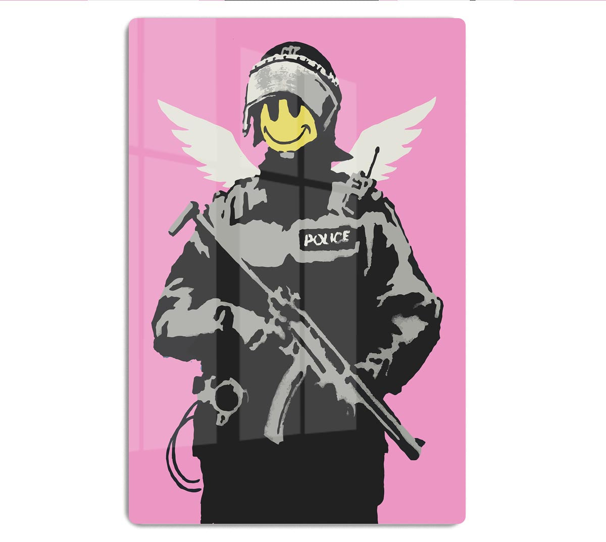 Banksy Smiley Angel Policeman Pink Acrylic Block - Canvas Art Rocks - 1