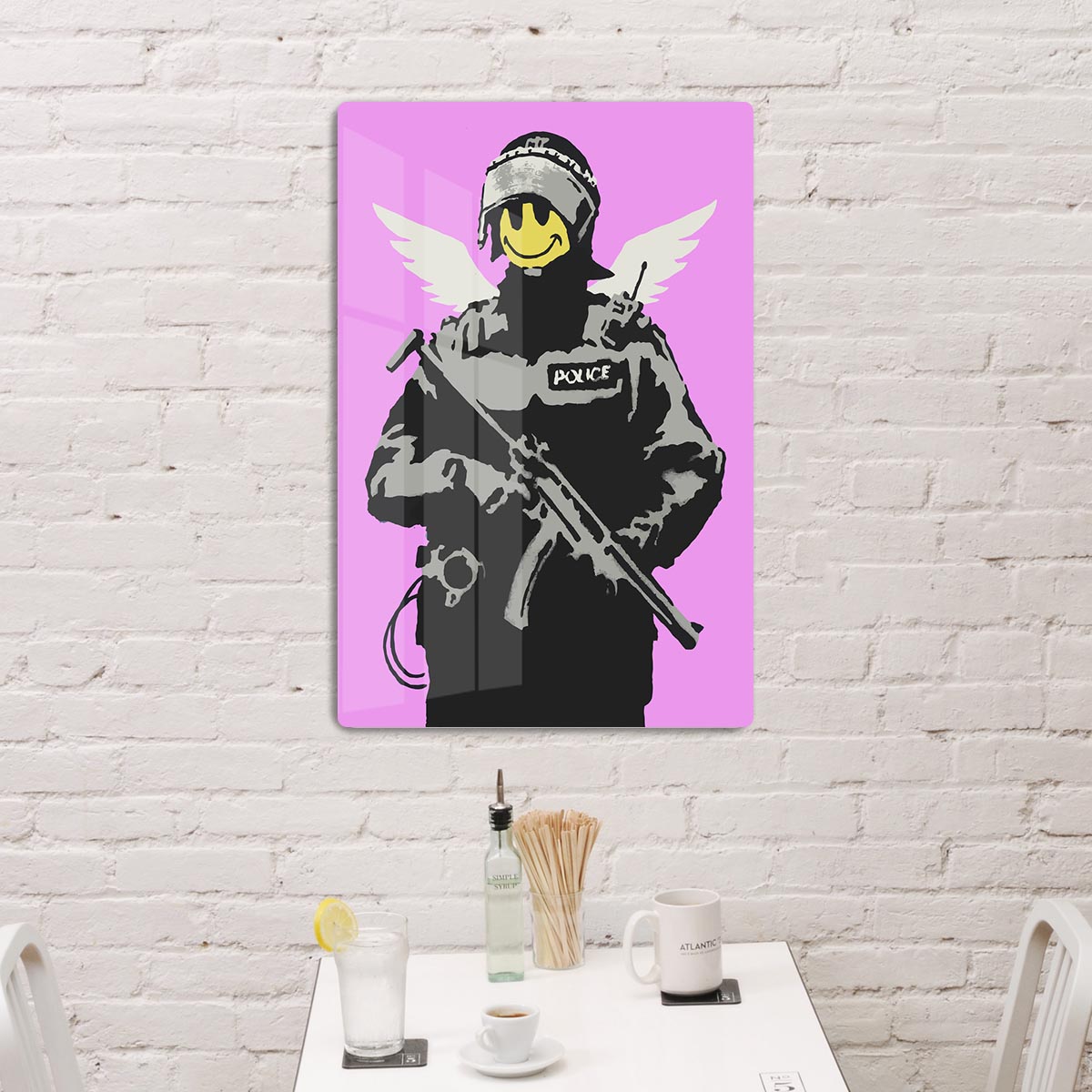 Banksy Smiley Angel Policeman Purple Acrylic Block - Canvas Art Rocks - 3