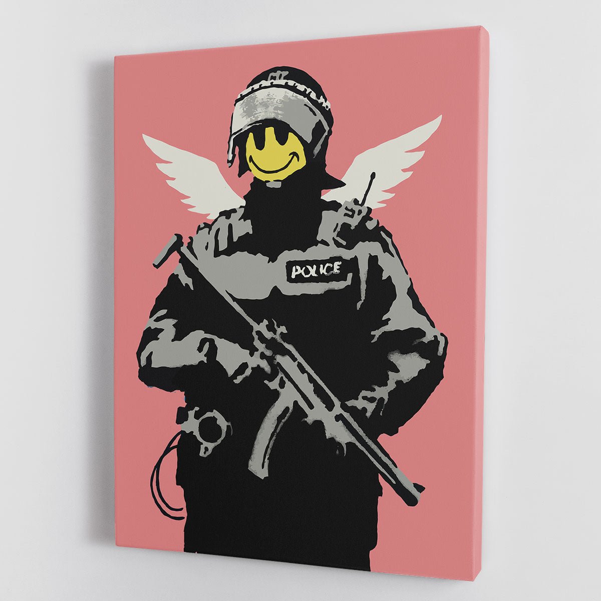 Banksy Smiley Angel Policeman Red Canvas Print or Poster - Canvas Art Rocks - 1