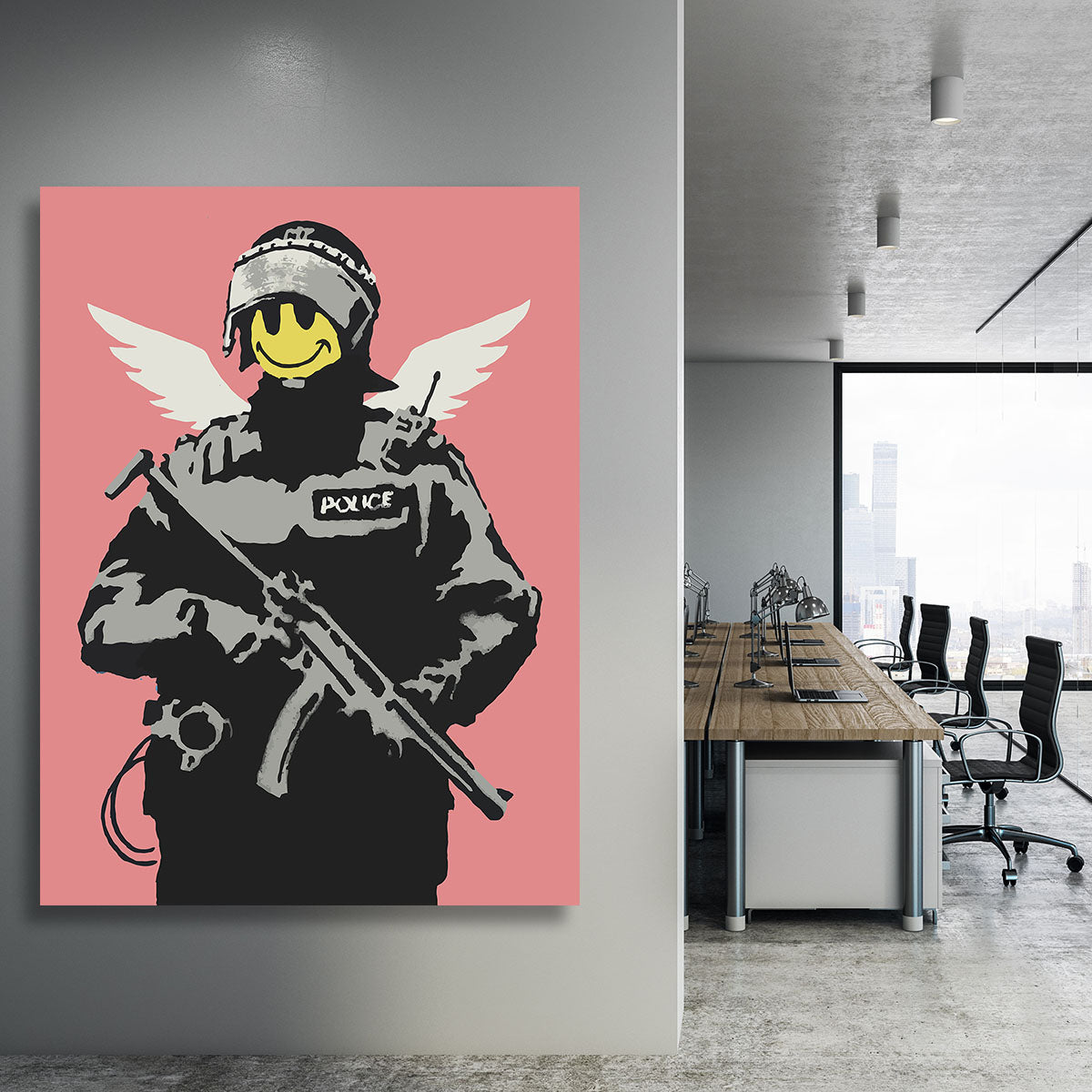Banksy Smiley Angel Policeman Red Canvas Print or Poster - Canvas Art Rocks - 3