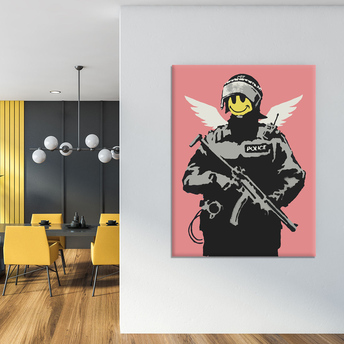 Banksy Smiley Angel Policeman Red Canvas Print or Poster - Canvas Art Rocks - 4