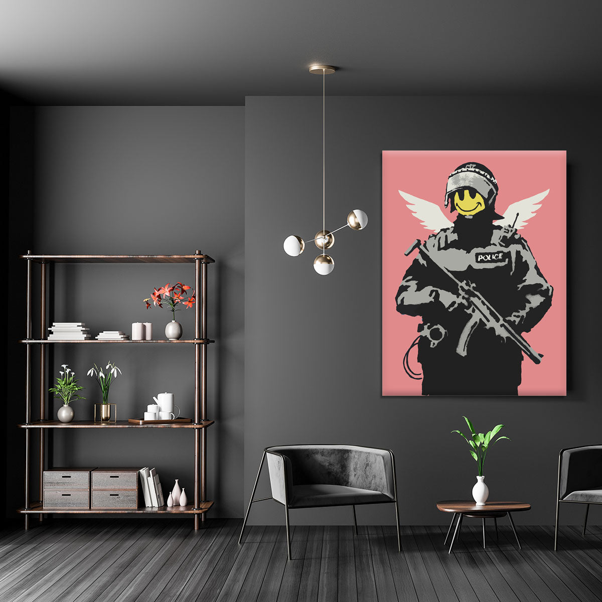 Banksy Smiley Angel Policeman Red Canvas Print or Poster - Canvas Art Rocks - 5