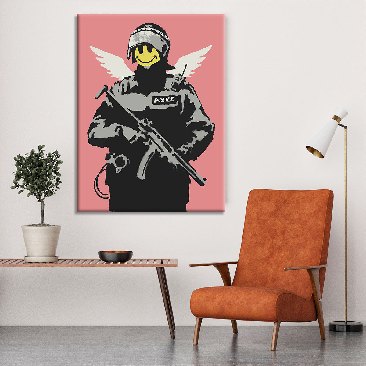 Banksy Smiley Angel Policeman Red Canvas Print or Poster - Canvas Art Rocks - 6