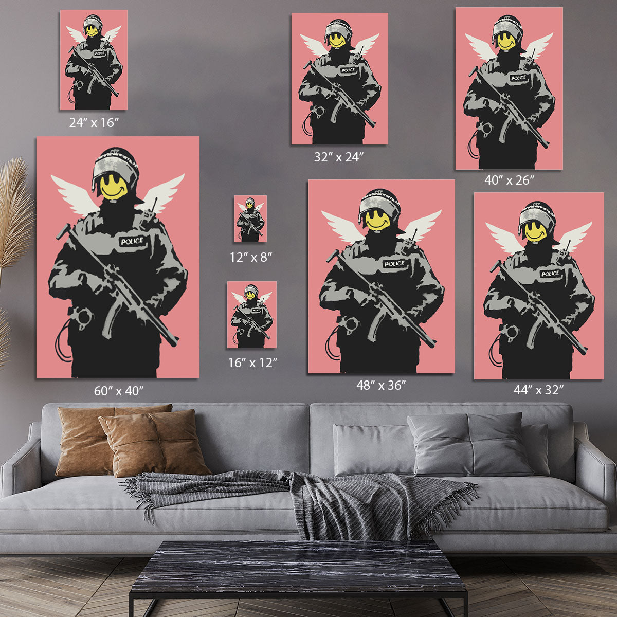 Banksy Smiley Angel Policeman Red Canvas Print or Poster - Canvas Art Rocks - 7