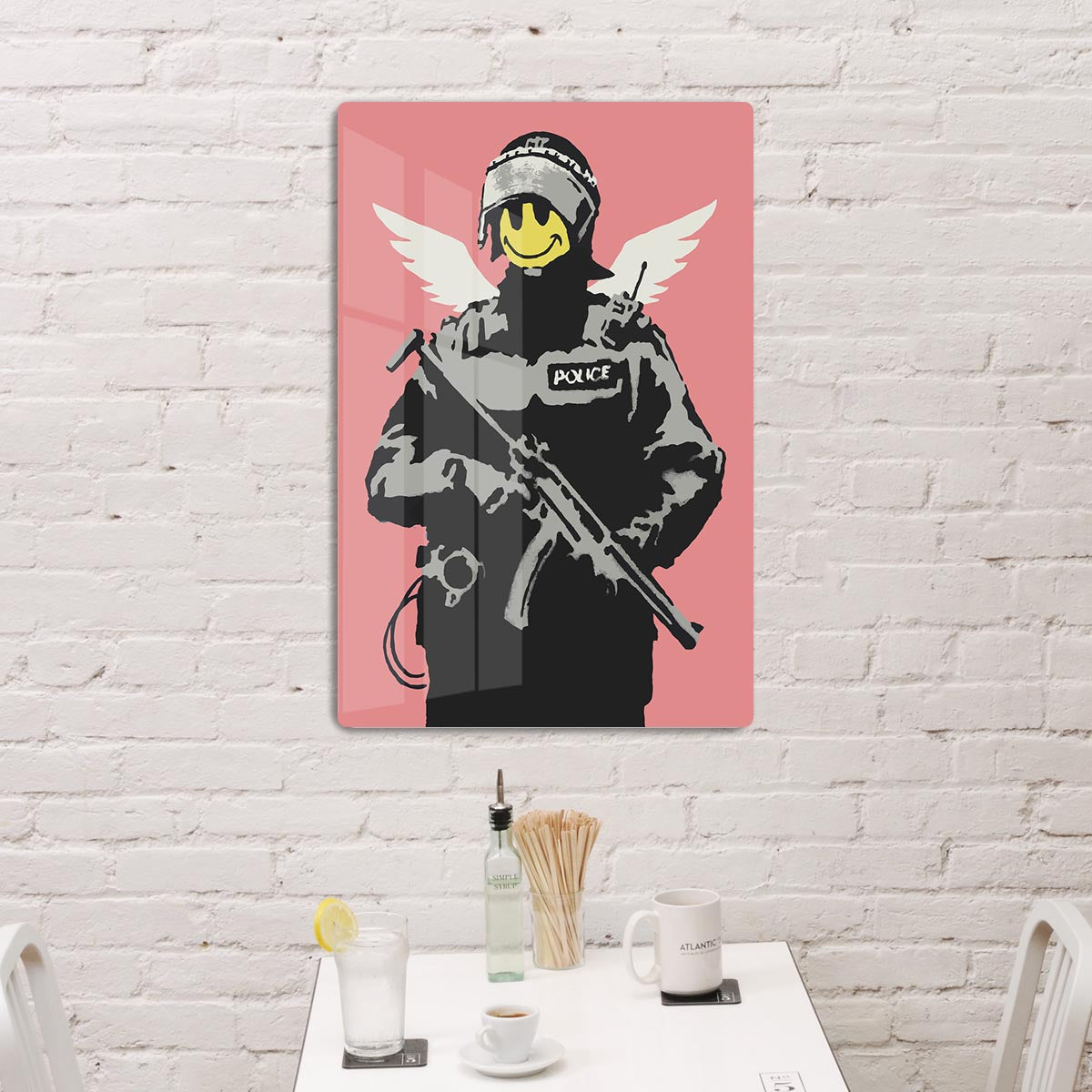 Banksy Smiley Angel Policeman Red Acrylic Block - Canvas Art Rocks - 3