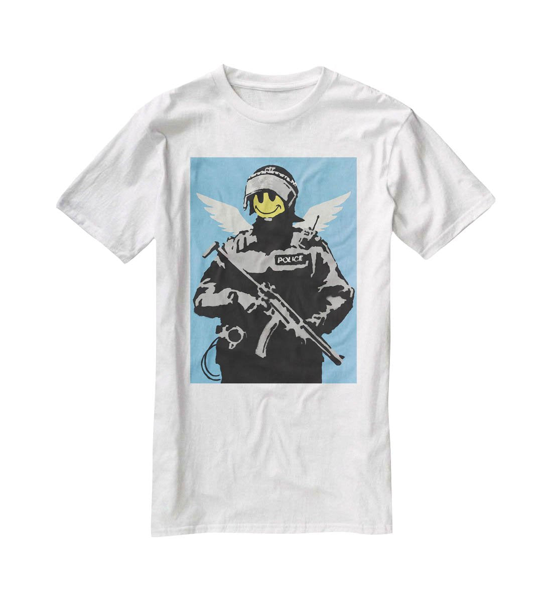 Banksy Smiley Angel Policeman T-Shirt - Canvas Art Rocks - 5
